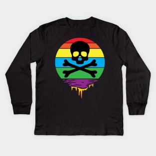 Skull and Bones Rainbow Sunset Kids Long Sleeve T-Shirt